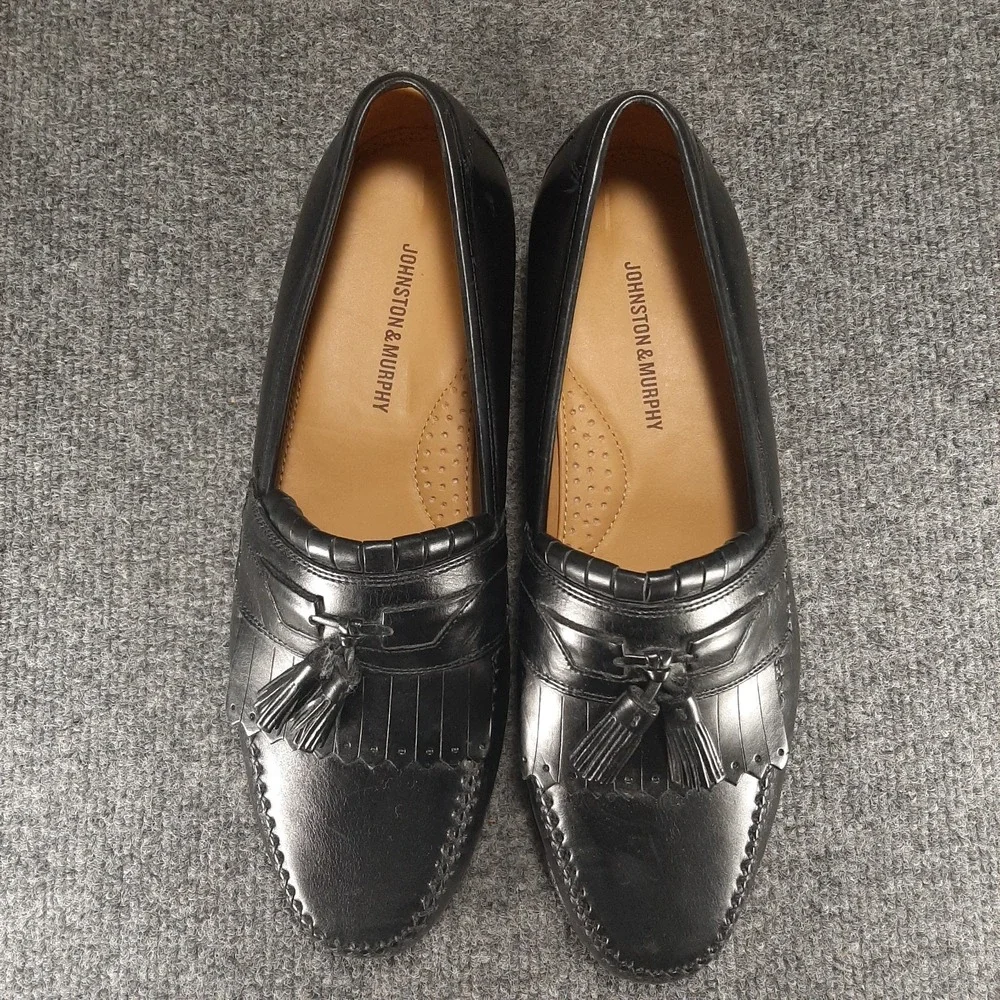 Johnston & Murphy Leather Tassel Loafers Mens US 9.5 Black  15-0835  EUC